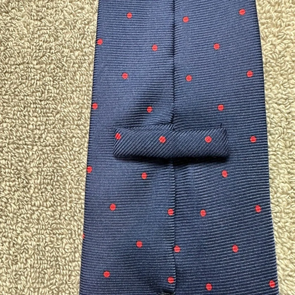 Burberry London Mens Silk Tie Navy Blue Red Polka Dot Made in Italy Business